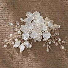 1件女款花卉水晶梅花髮夾，新娘婚禮髮飾，婚禮禮物 - 銀色 - 查看 2