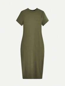 Vestido ajustado bajo con abertura - Verde militar - Ver 6