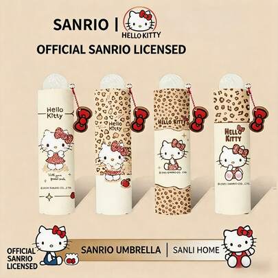 SANRIO مظلة مرخصة رسميًا من هالو كيتي، مظلة شمس مطبوعة بنمر أسود بحماية من الأشعة فوق البنفسجية، مظلة سفر قابلة للطي، هدية جميلة للنساء