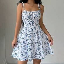 Vestido corto de playa con tirantes finos florales de verano para mujer, vestidos para mujer, ropa de mujer, ropa de mujer, vestido, nuevo en vestido 2025 - Blanco - Ver 2