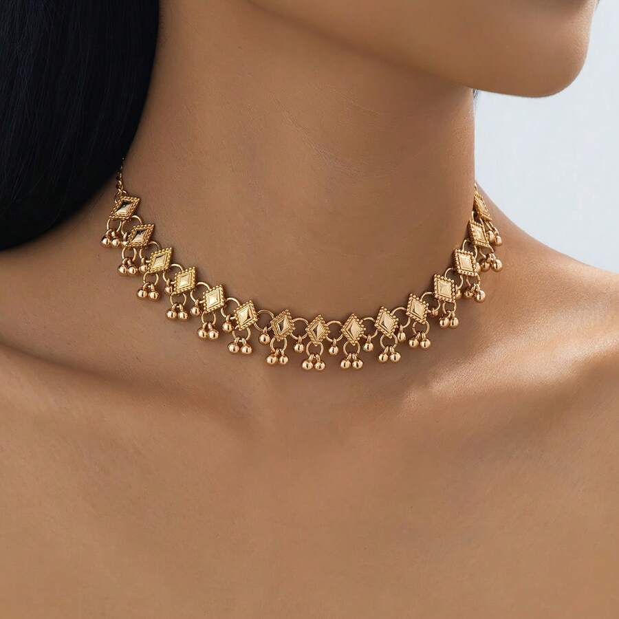 1pc Fashion Joker Sexy Neck Necklace Retro Geometric Three-Dimensional Bohemian Youth Beautiful Necklace Daily Holiday Party Leisure Holiday Travel Wear. - Vàng - Xem 1