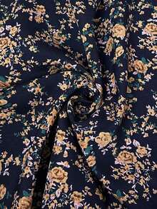 Camisa casual de hombro abierto para mujer con mangas de linterna y estampado floral pequeño, para primavera/verano - Azul marino - Ver 3