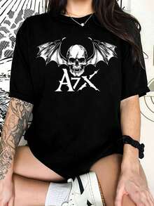 A7X Graphic T-Shirt With Skull Logo And Bat Wings, T-Shirt For Heavy Metal Fans. - Black - View 6