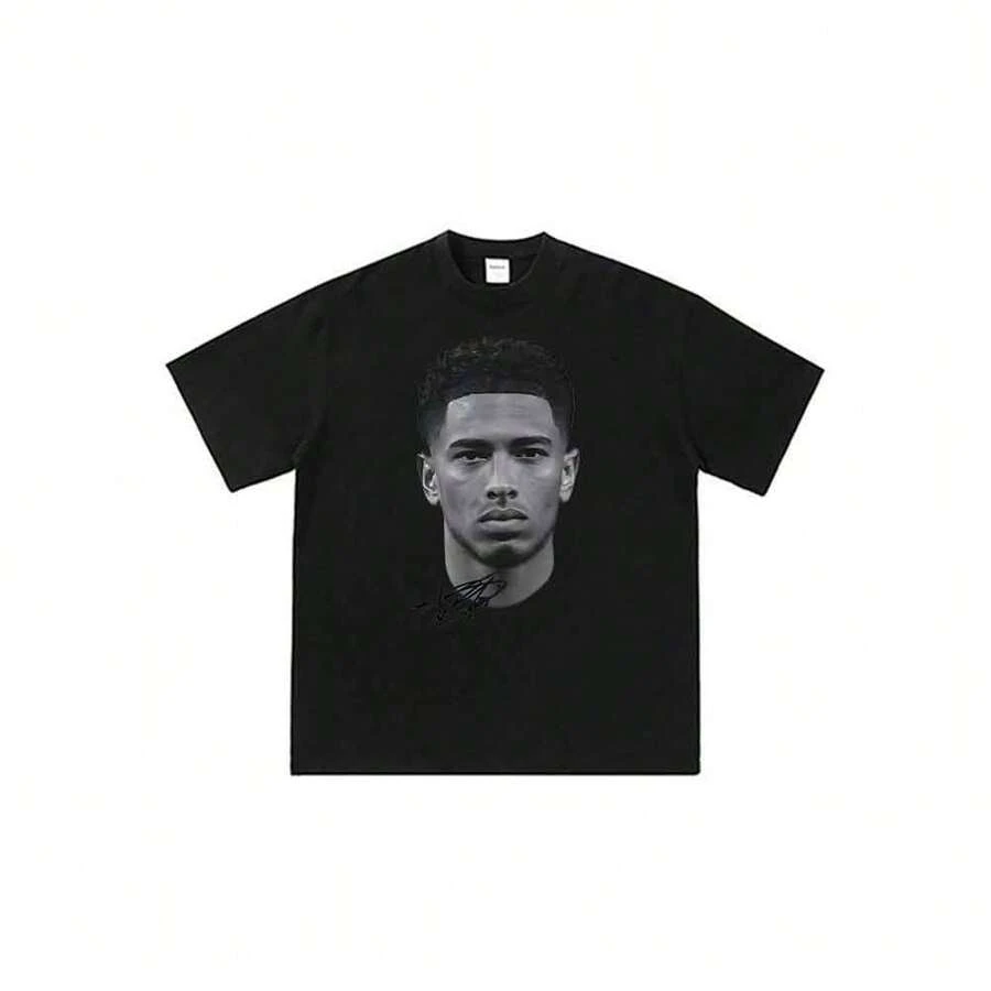 Camiseta unisex de manga corta ligera de verano con estampado de figura clásica de anime de Jude Bellingham (fútbol). - Negro - Ver 1