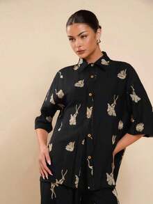 Camisa de lino negra de manga corta con bordado para mujer, camisa bordada casual, camisa negra de manga corta, camisa negra, camisa de vacaciones - Negro 2 - Ver 6