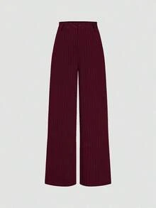 Pantalones rectos de cintura alta y pierna ancha con rayas, de moda casual para mujer en primavera - Burdeos - Ver 1