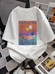 Explora un paisaje de dos soles sobre un horizonte desértico que simboliza aventura y libertad en mundos lejanos camiseta de mujer  cómoda y moderna para amantes de viajes galácticos y fantasía - Blanco - Ver 2