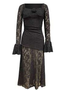 Vestido ajustado de encaje manga larga estilo sensual - Negro - Ver 6