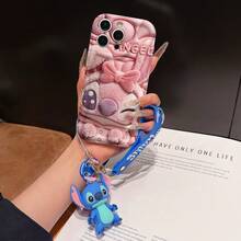 Disney Lilo And Stitch Phone Case : 3D Fluffy Pattern Border Protector Phone Soft Phone Case With A Free Cute Stitch Bracelet Chain Lanyard, Stitch, Lilo, Angel, For Apple 17 Promax 17 Pro 16 15 14 13 12 11 Pro Max XS Max X XR Soft Cover Summer Phone Case - White - View 1