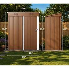 5X3 FT Galvanized Steel Outdoor Storage Shed, Rust Resistant Waterproof Metal Tool Shed With Lockable Doors For Backyard Patio Lawn, Brown - Dark Grey - View 12