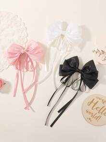 1pc Long Ribbon Mesh Bow Hair Clip, Ethereal Side Clip For Girl And Girls, Versatile Hairstyle Accessory - Multicolor - View 3