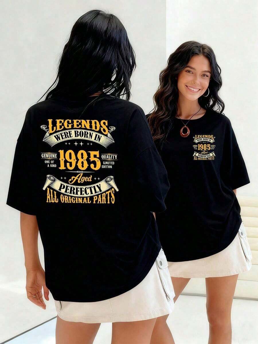 Texto con mensaje inspirador que celebra haber nacido en 1985 con todas las partes originales y envejecido perfectamente en camiseta para mujer 100% algodónSuitable for spring, summer and autumn - Negro - Ver 1