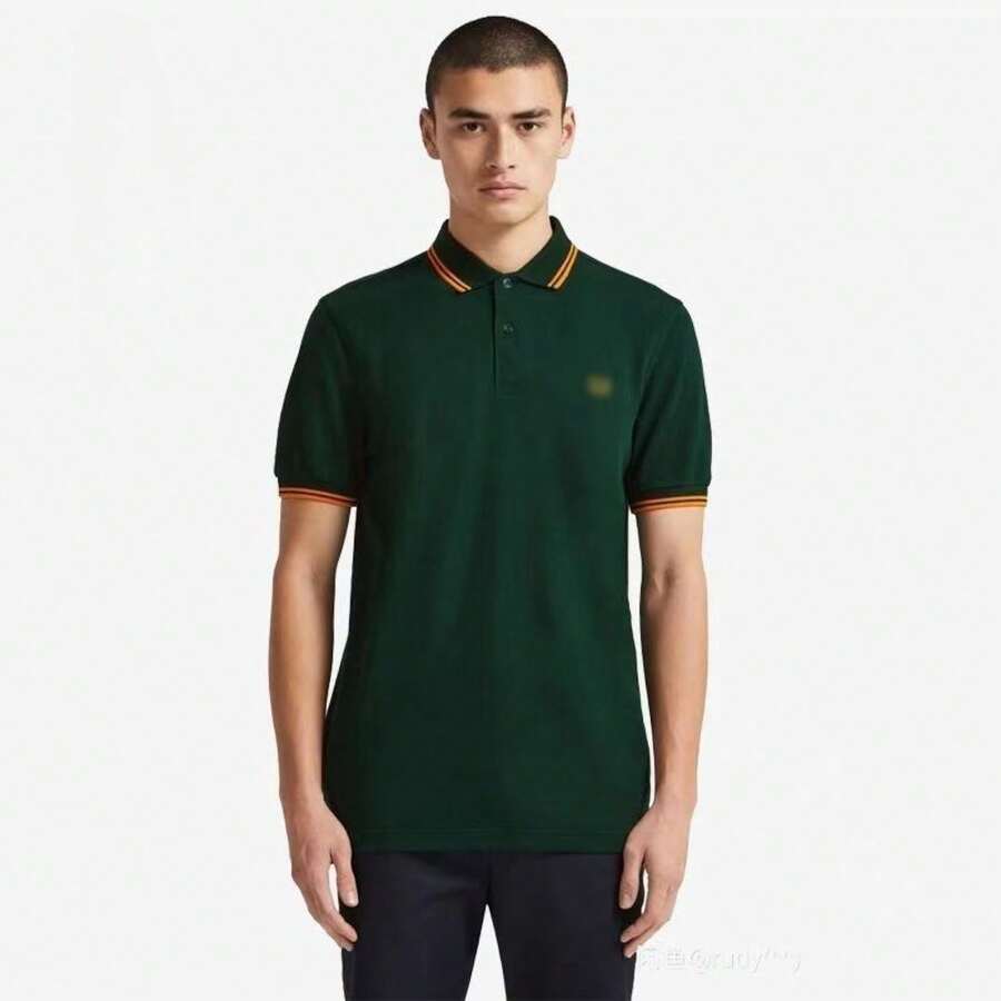 Men Polo Shirts - 綠色雙黃邊 - 查看 1