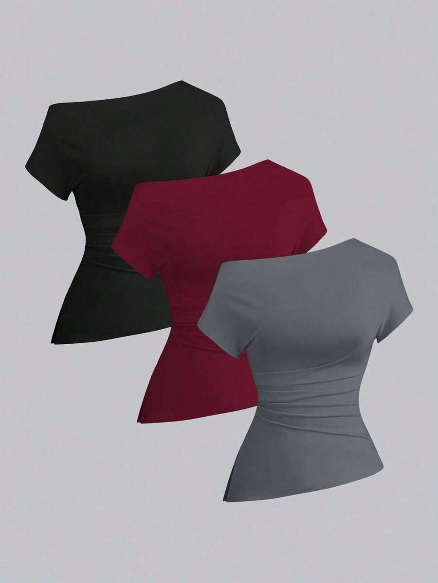 Camiseta casual asimétrica de hombro para mujer - Multicolor 2 - Ver 1