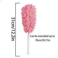 1 pieza Cepillo mini para quitar el polvo del coche, herramienta de limpieza retráctil y flexible de microfibra, adecuada para la limpieza del hogar y el interior del coche, material de fibra de poliéster - 1 cepillo rosa para polvo - Ver 4