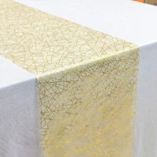 1 Roll Polyester Fiber Tulle Table Runner, Gold Foil Asymmetrical Line Design, Elegant And Refined, Suitable For Home Dining, Birthday Parties, Holiday Celebrations And Other Decorative Occasions - View 7