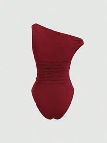 Body de mujer con decoración metálica y drapeado en unicolor - Burdeos - Ver 2