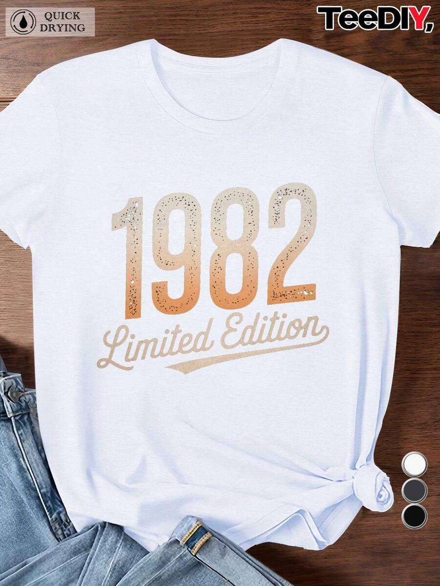 Women's Limited Edition 1982 Vintage T-Shirt - Retro 80s Inspired, Loose Fit Crew Neck And Distressed 1982 Print, Machine Washable, All Year Comfortable For 80s Theme Parties And Casual Wear! Women's T-Shirts, Plus Sizes, Size T-Shirts, Women's Size T-Shirts. - 白色 - 查看 1