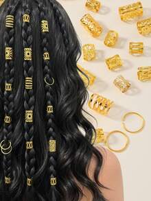 80pcs Gold Dreadlock Hair Beads Set, Adjustable Hair Accessories Suitable For Women And Girls Braids Design - Gold - View 6