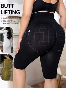 Leggings de control de abdomen de talla grande para mujer con cintura alta, para uso casual en verano - Negro - Ver 5