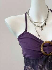 Blusa casual de mujer con cuello de corbata y estampado de anacardo, versátil para uso diario - Morado - Ver 5
