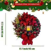Christmas Wreath With Red Berries, Ornaments & Bow - Large UV Resistant Holiday Wreath For Front Door, Indoor & Outdoor Wall Decor - 45 cm - Xem 8