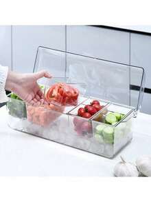 Cold Seasoning Storage Box, Equipped With 5 Forks And 2 Pliers, Salad Storage Box, Suitable For Entertainment Parties With Lid, Bar Decoration Rack, Detachable Box With 5 Compartments - Transparent - View 8
