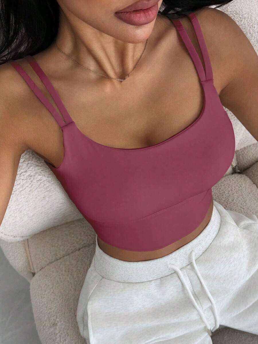 Sujetador deportivo minimalista de unicolor y de peso ligero que da forma para mujeres - Rosado Sandía - Ver 1