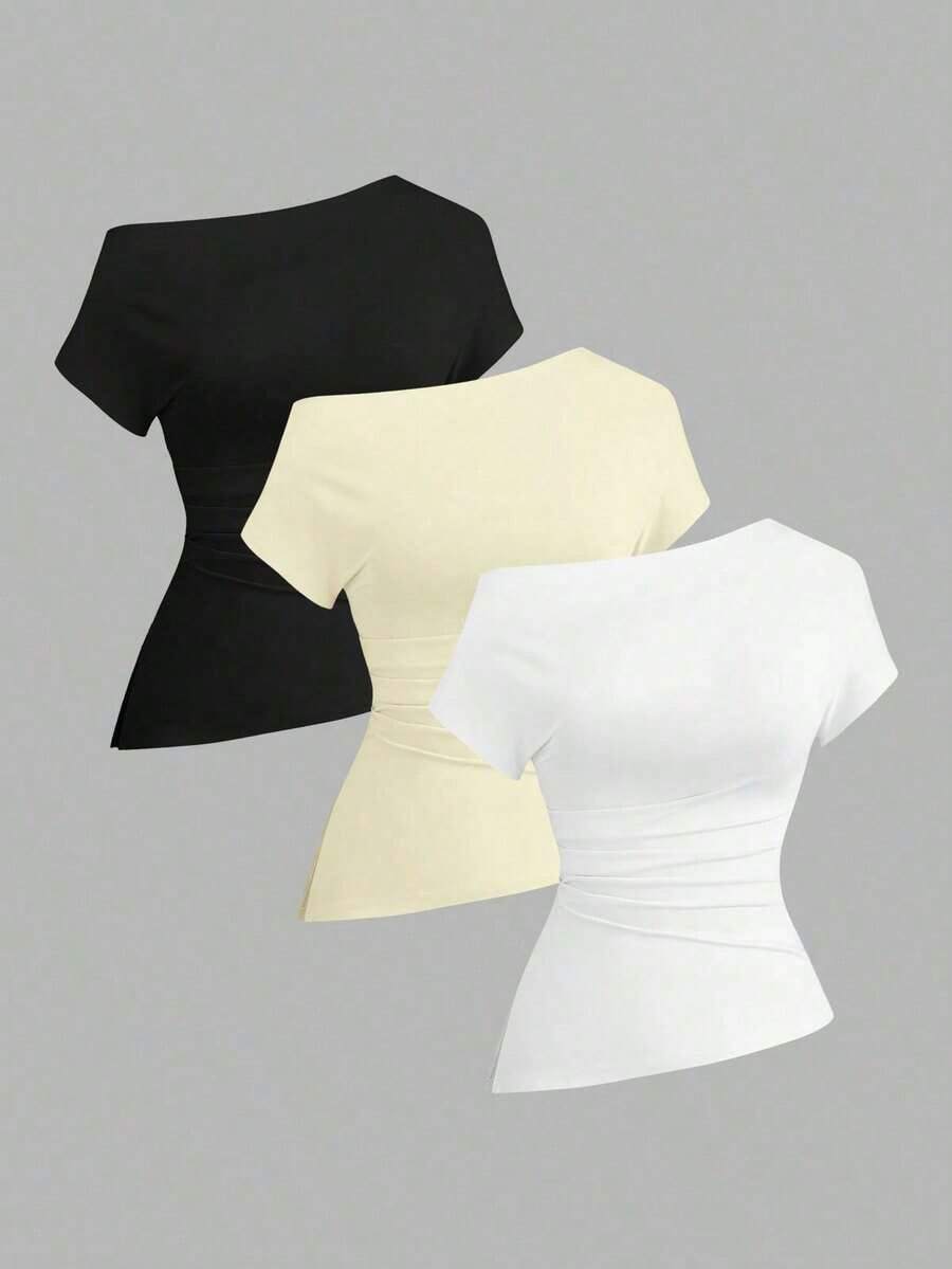Camiseta casual asimétrica de hombro para mujer - Multicolor 21 - Ver 1