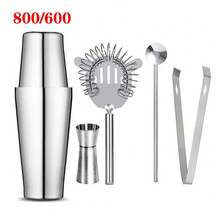 5/6/9pcs Stainless Steel Boston Cocktail Shaker Set, 800ml/750ml/600ml/450ml Minimalist Silver Cylindrical Professional Bartending Tools Suitable For Home Parties, Holiday Cocktail Scenes - View 13