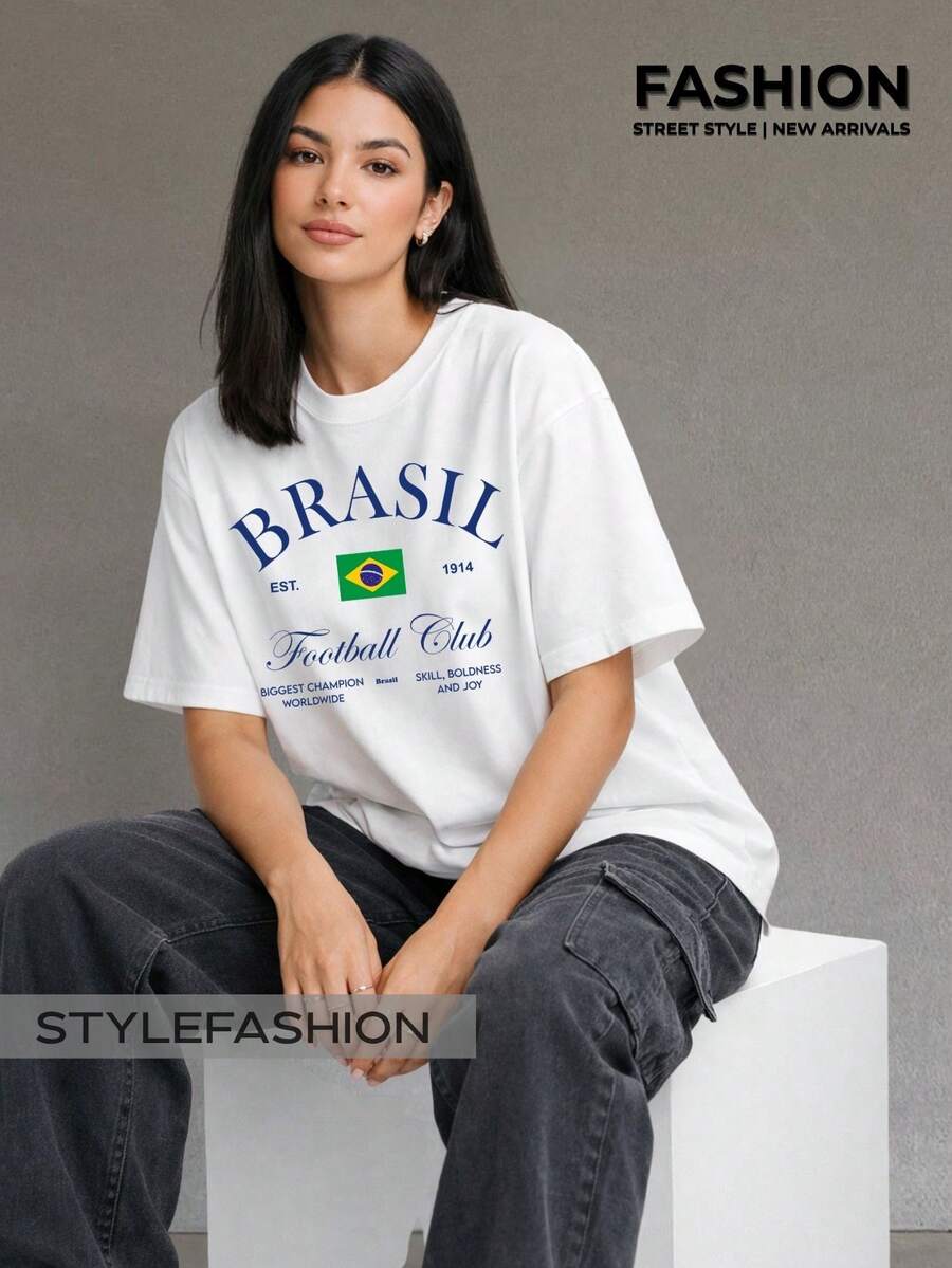 Brazil Football Club Brasilcore Aesthetic Copa Casual Unisex T-Shirt, 100% Cotton - 白色 - 查看 1