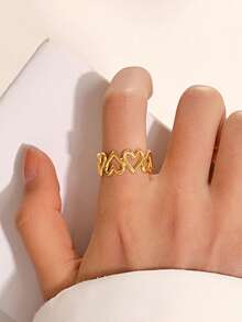 1pc Stainless Steel Minimalist Heart Shaped Ring, Fashionable Everyday Wear For Women - Gold - View 1