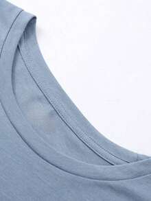 Women's T-Shirt With Heart Print And Round Neck - Blue - View 4