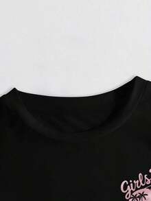 Girls' Travel T-Shirt With Front And Back Graphics 2026, Beach Vacation Style With Palm Trees And Sunglasses, Suitable For Summer Vacation, Women's Solid Color Short Sleeve Casual Top, Round Neck Design, Double-Sided Graphics In Black. - 黑色 - 查看 5