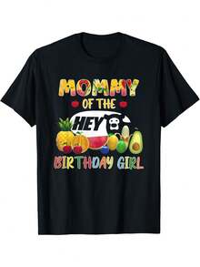 Camiseta de algodón puro de 180g para mamá del cumpleaños, con diseño de fruta, para la familia. - Negro - Ver 6