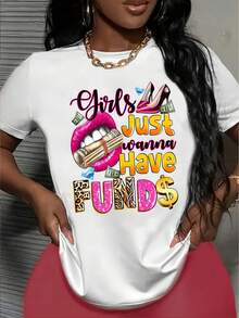 Mexican Lip Biting Dollar Bill Diamond High Heel Print Casual Round Neck Short Sleeve T-Shirt TopCamiseta Cotton Fashion Summer - 白色 - 查看 7