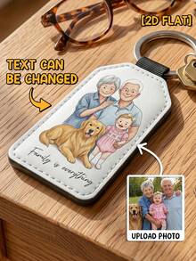 Customized Photo Portrait Keychain, Personalized Family Illustration Key Ring With Custom Text, 2D Flat Printed Gift For Mom, Dad, Grandparents - As Shown - View 5