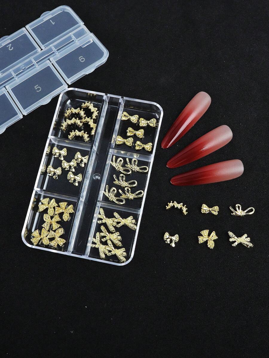 This New Series Comes Packaged In A 6-Compartment Storage Box, Containing A Total Of 30 Gold Butterfly Nail Stickers. Blending Y2K And Princess/Fairy Aesthetics, The Delicate Butterfly Patterns Make Them Perfect For DIY Art Projects, Handicrafts, And Creating Adorable, Dreamy Nail Designs. - Gold - View 1