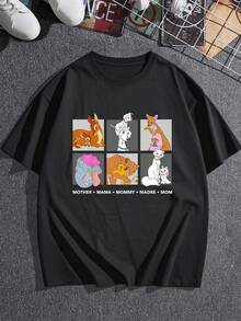 Imagen con madres de animales abrazando a sus crías que simboliza ternura amor incondicional y conexión familiar, camiseta de mujer cómoda y suave  ideal para expresar cariño y estilo casual - Negro - Ver 3