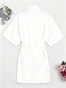 1pc Customized Name & Date Women's Floral Kimono Robe, Personalized Silk Satin Sleepwear, Suitable For Wedding, Bridal Gift And Luxury Loungewear - White - View 5