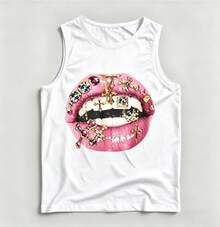 Women Round Neck Vest Top,  Graphic Printed Top, Suitable For Spring, Summer And AutumnUnisex Vintage Washed Tank Top - Distressed Retro Style Everyday Basic - 白色4 - 查看 1
