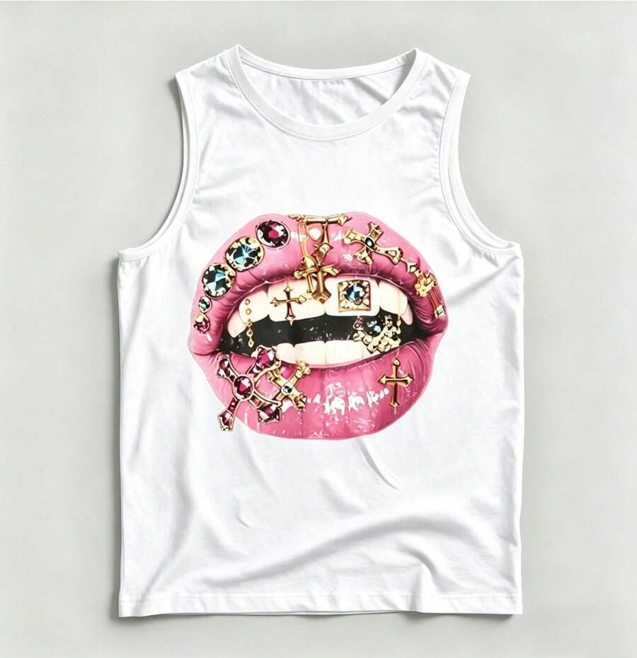 Women Round Neck Vest Top, Graphic Printed Top, Suitable For Spring, Summer And AutumnUnisex Vintage Washed Tank Top - Distressed Retro Style Everyday Basic - 白色4 - 查看 1