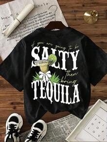 Estilo Y2K, estilo moderno, lo más nuevo de 2026, estilo lindo, estilo casual. Camiseta de manga corta con cuello redondo para mujer , a la moda para el verano, 180g (tallas S-XXXL). - Negro 2 - Ver 6