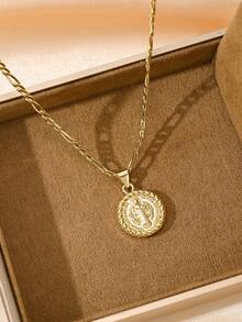 1pc Fashionable Vintage Religious Pendant Necklace For Women, Classic St. Benedict Pendant Design, Inlaid With Sparkling Zirconia, Luxurious And Exquisite Texture. Comes With 50cm Chain, Comfortable And Tangle-Free, Vintage Elegant With Sacred Charm, Perfect For Daily Wear, Religious Worship And Gifts. - Yellow Gold - View 5