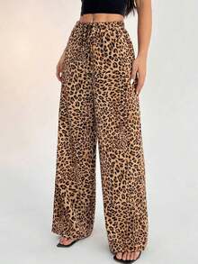 PETITE Pantalones anchos de estampado de leopardo para mujer - Multicolor 3 - Ver 7