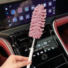 1 pieza Cepillo mini para quitar el polvo del coche, herramienta de limpieza retráctil y flexible de microfibra, adecuada para la limpieza del hogar y el interior del coche, material de fibra de poliéster - 1 cepillo rosa para polvo - Ver 8