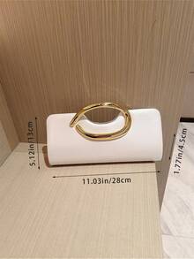 1件歐美時尚金屬裝飾迷你手拿包，高端亮面金屬條女款手提包，優雅奢華正式禮服晚宴包，PU皮革派對包/浪漫婚禮手拿包/舞會包，雞尾酒會包，附金屬鏈條返校舞會包 - 白色 - 查看 6