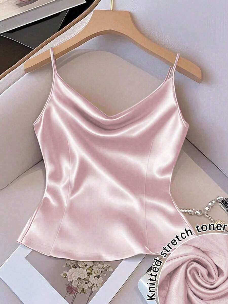 Chaleco sin mangas de mujer de tela tejida brillante, ajuste ceñido, apto para uso diario y para capas, primavera/otoño/invierno - Rosa - Ver 1