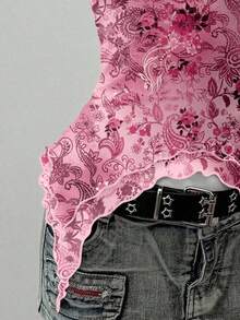 Blusa casual de mujer con cuello de corbata y estampado de anacardo, versátil para uso diario - Rosa 2 - Ver 4