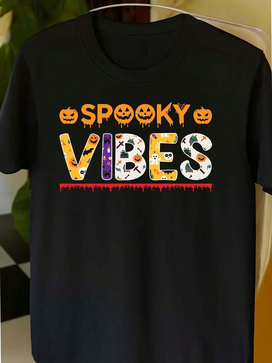 Halloween T-Shirts, Men's T-Shirt, Comfortable Black T-Shirt, Printed T-Shirt, Summer Clothes, Sets, Plus Size, Not-So-Scary Nurse, Dancing Cats, Skeleton Nurse, Daring Halloween Fashion, Unisex Clothing, Soft Quick-Drying Clothes, New Arrival 2130 - 黑色 - 查看 1